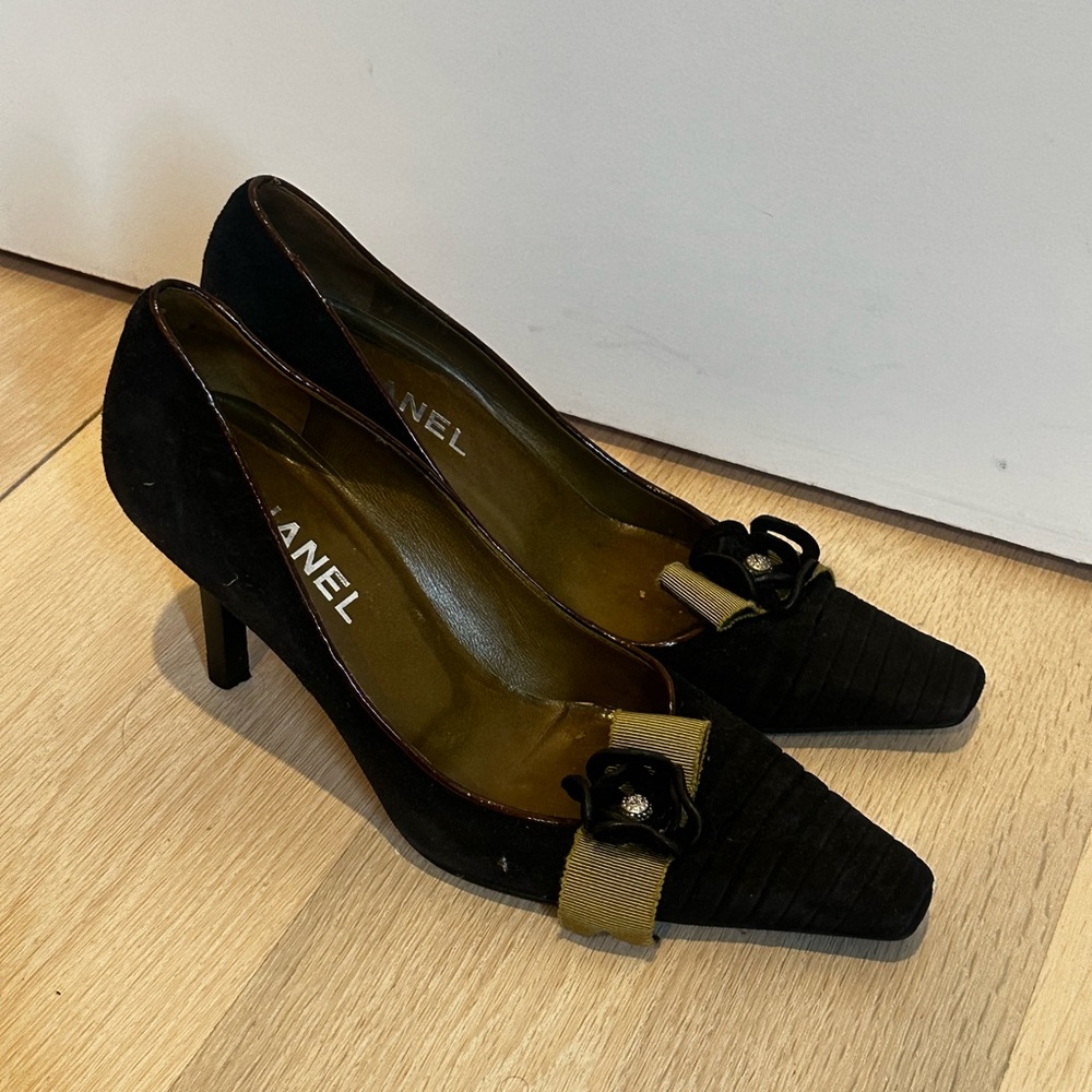 Chanel Suede Stilettos with Flower Detail